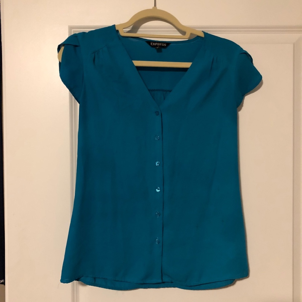 Express Button Down Blue Blouse Small